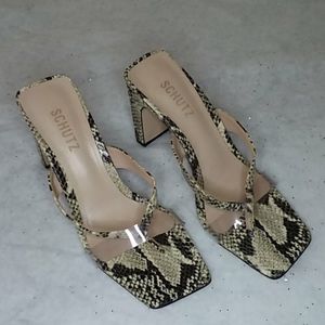 Schutz thong sandal in snake-print leather